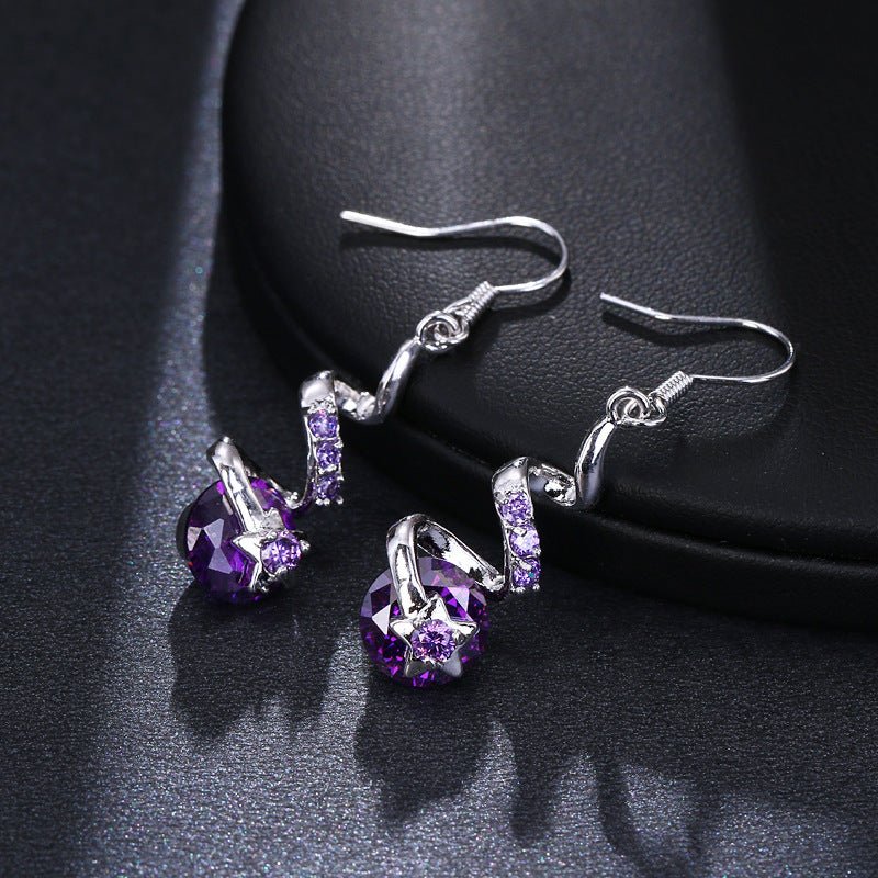 Purple Zircon Spiral Ear Hook Earrings - silverfoxgoods
